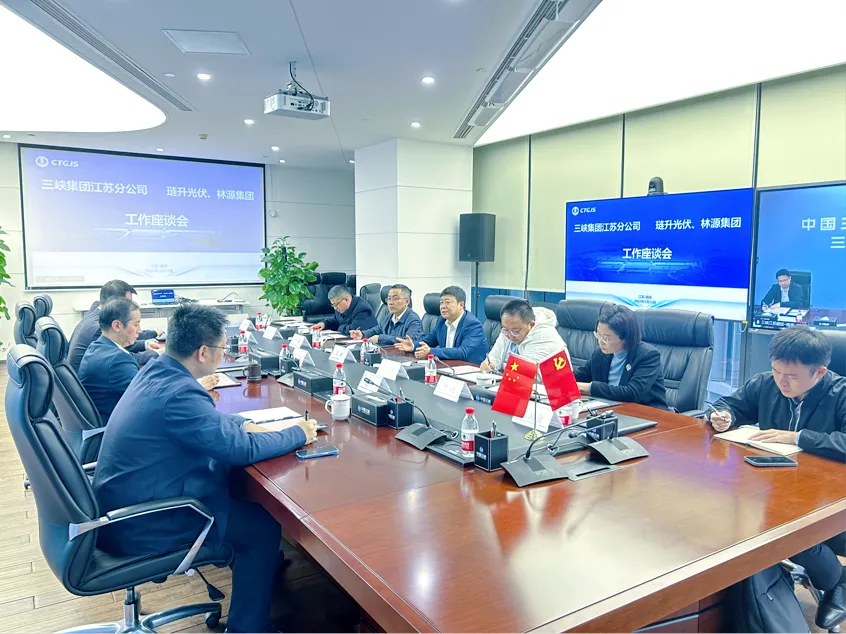 PA直营光伏科技董事长王新与长江三峡集团江苏分公司总经理兼长江三峡集团江苏能源投资有限公司董事长袁英平交流会谈